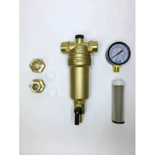 Самопромывной фильтр VIEIR 1/2" с манометром латунь (1/10)