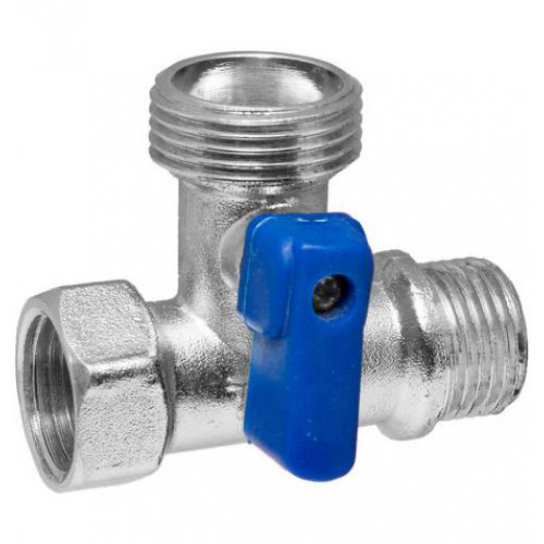 Кран шаровой трёхходовой никелированный (standard) 1/2F*3/4M*1/2M TIM (100/25)