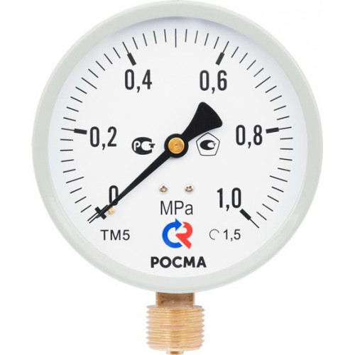 Манометр радиальный Росма ТМ-510P.00(0-1,6MРа)G1/2.1,5.M2 100мм (0-16 бар) серый