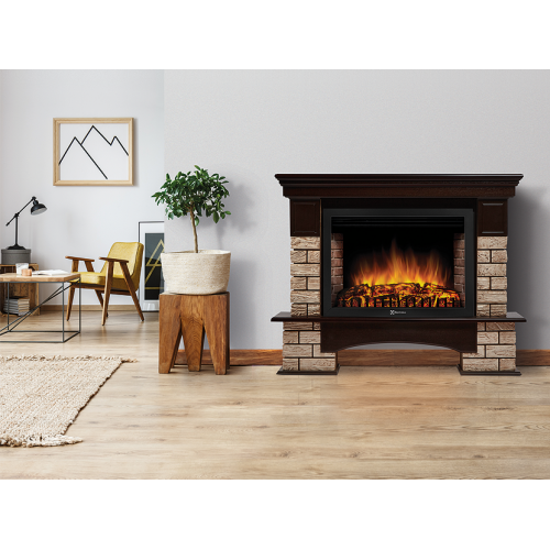 Портал Firelight Forte Wood 30U (угловой) камень коричневый, шпон темный дуб