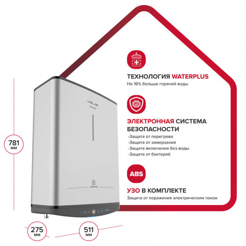 Водонагреватель электрический Ariston ABSE VLS PRO INOX PW 50 (1,5+1 кВт, 2 ТЭНа, плоский, НЕРЖ)