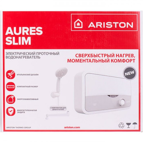 Водонагреватель проточный электрический Ariston AURES S 3.5 SH PL (3,5 кВт, компл. для душа)
